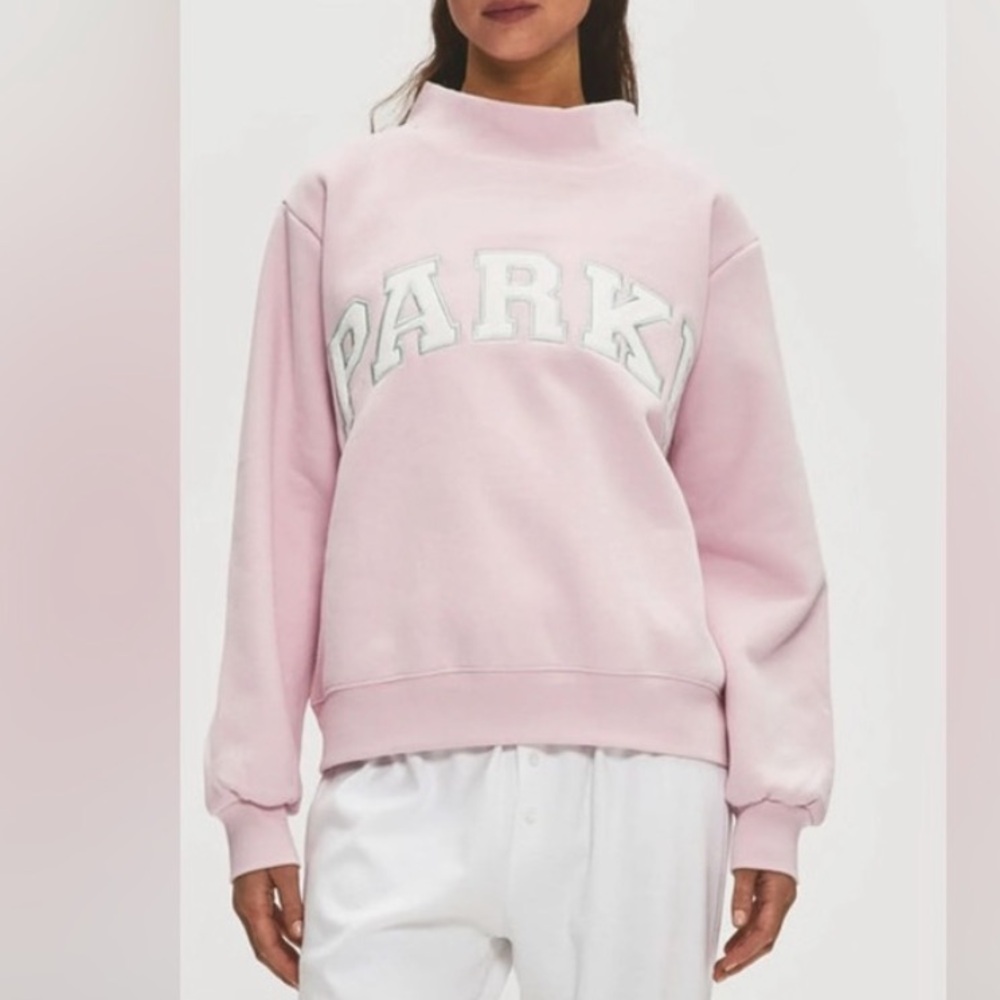Parke Sprinkle Pink Varsity Mockneck Sweatshirt XXL